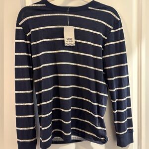 NWT Striped Vans Navy Long Sleeve Logo Tee